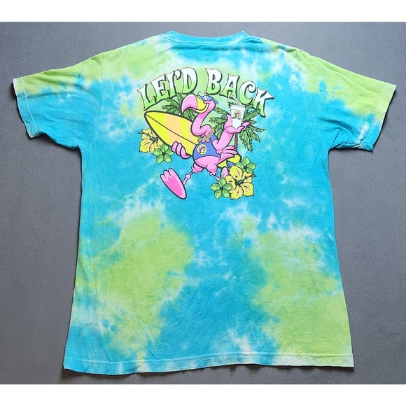 Buc-ees Size Large Shirt Tye Dye Flamingo LEI'D‎ Back Hibiscus Flowers - Picture 5 of 8
